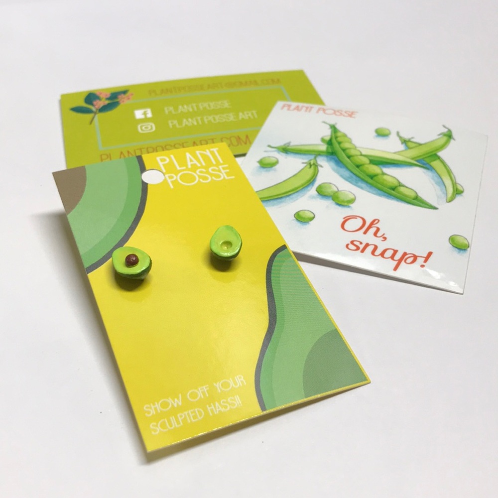 Handmade Avocado Earrings & Peas Food Pun Sticker